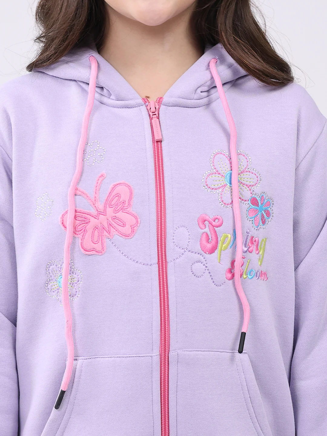Girls Purple Self Design Hooded Full Sleeve Sweatshirt - Image 6
