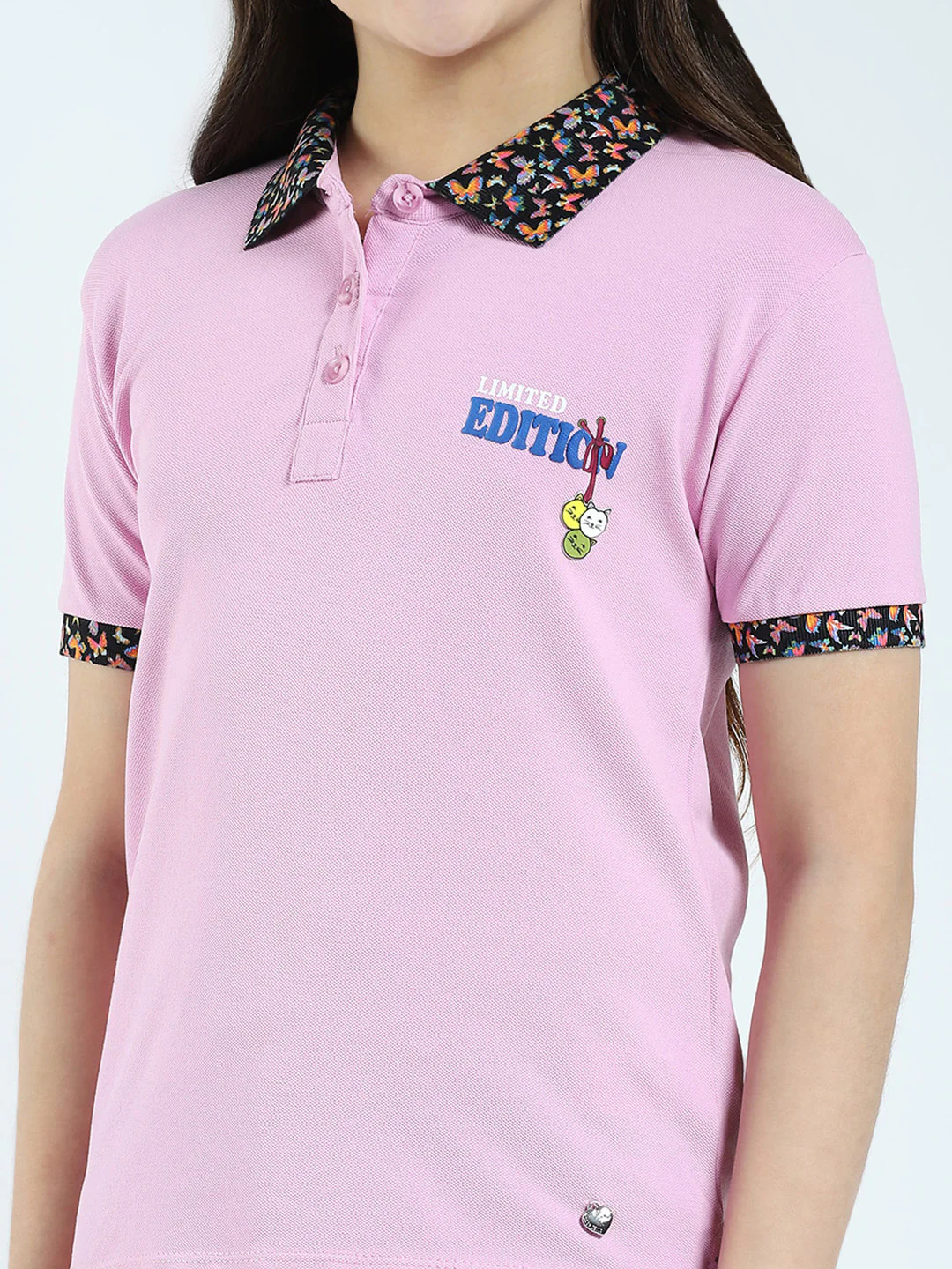 Girls Purple Solid Collar Half Sleeve T-Shirt - Image 6