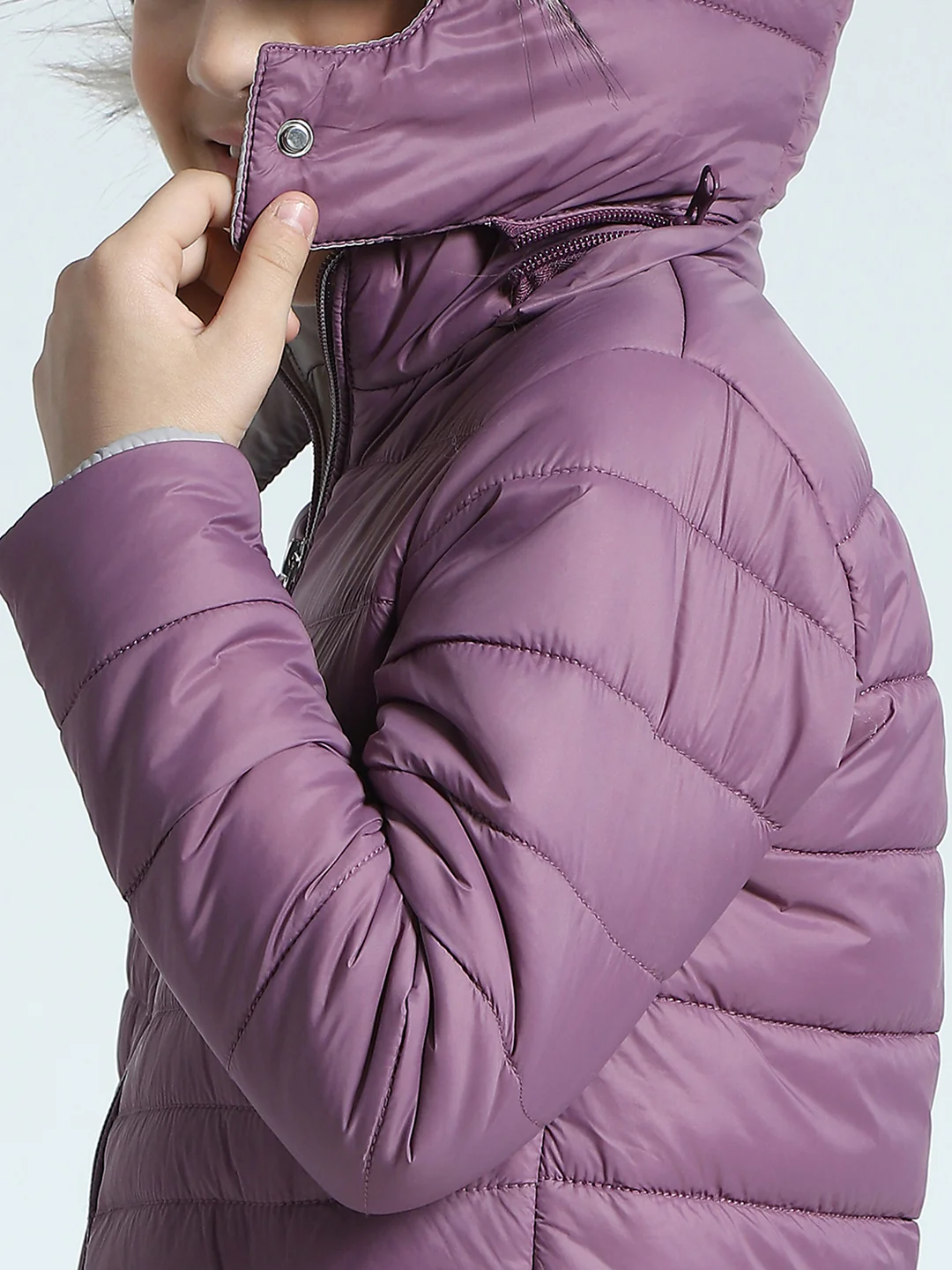 Girls Purple Solid Detachable Hood Full Sleeve Jacket - Image 6