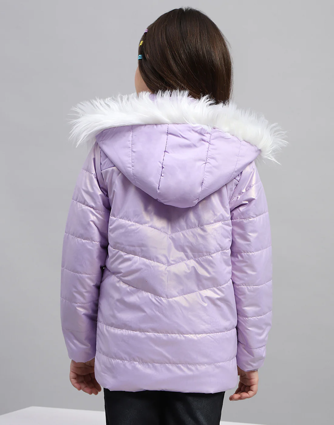 Girls Purple Solid Hooded Full Sleeve Jacket - Image 5