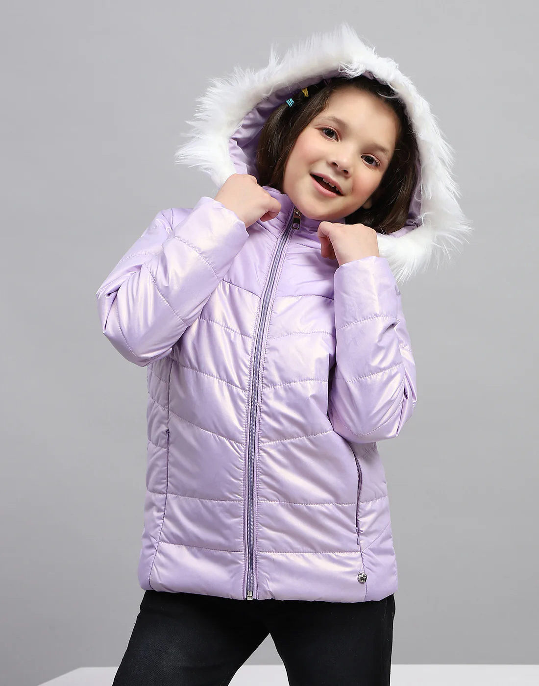 Girls Purple Solid Hooded Full Sleeve Jacket - Image 6