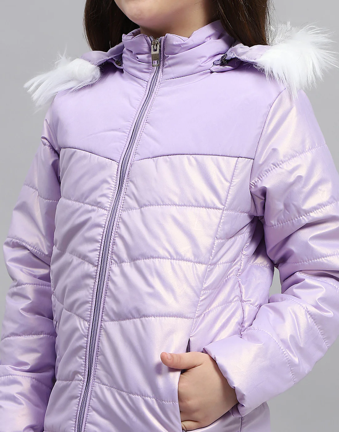 Girls Purple Solid Hooded Full Sleeve Jacket - Image 7