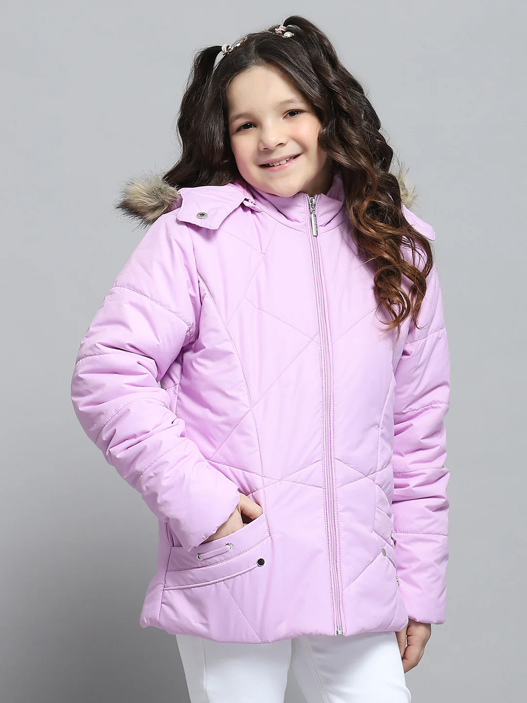 Girls Purple Solid Hooded Full Sleeve Jacket - Image 4