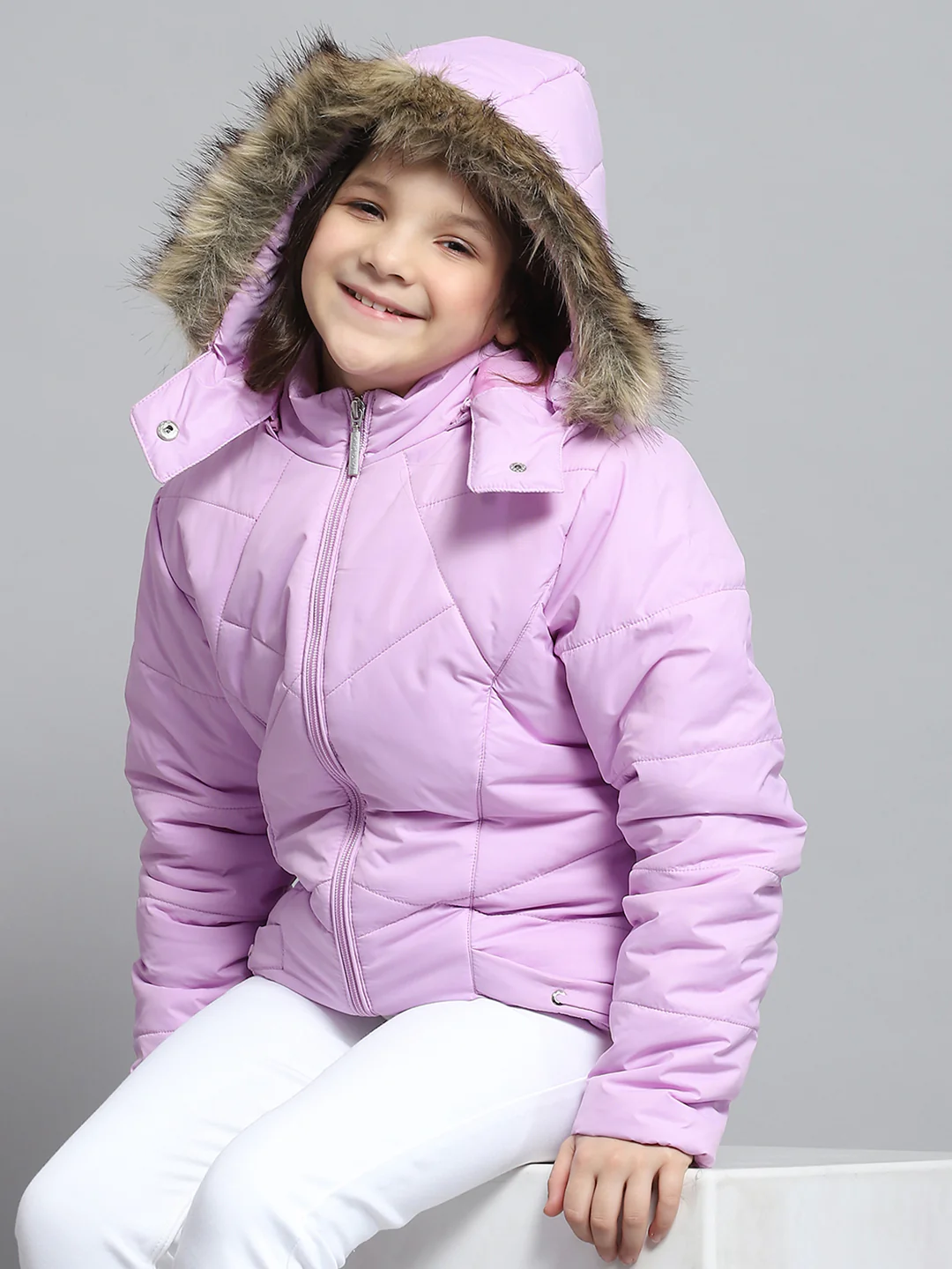 Girls Purple Solid Hooded Full Sleeve Jacket - Image 6