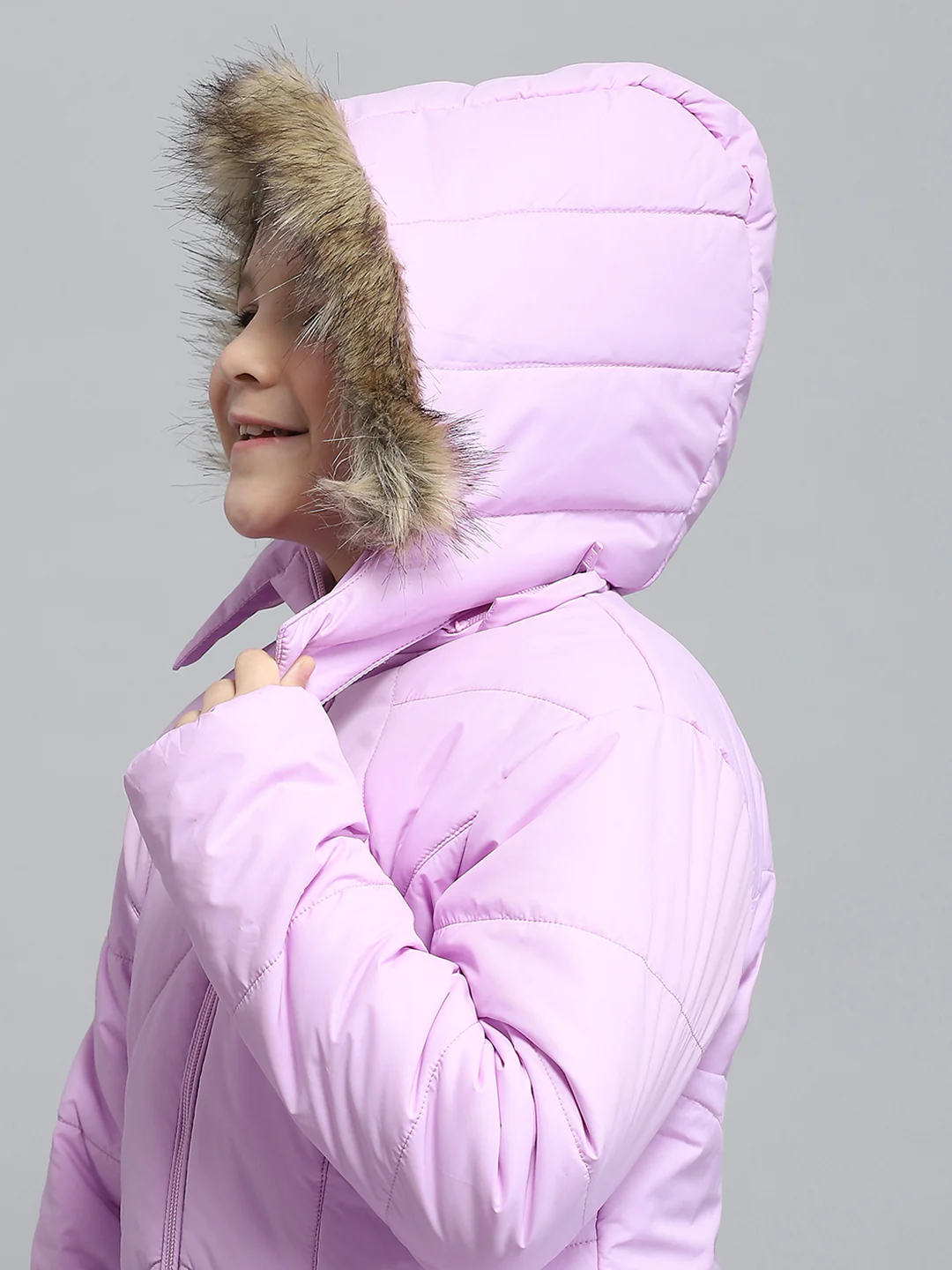 Girls Purple Solid Hooded Full Sleeve Jacket - Image 7