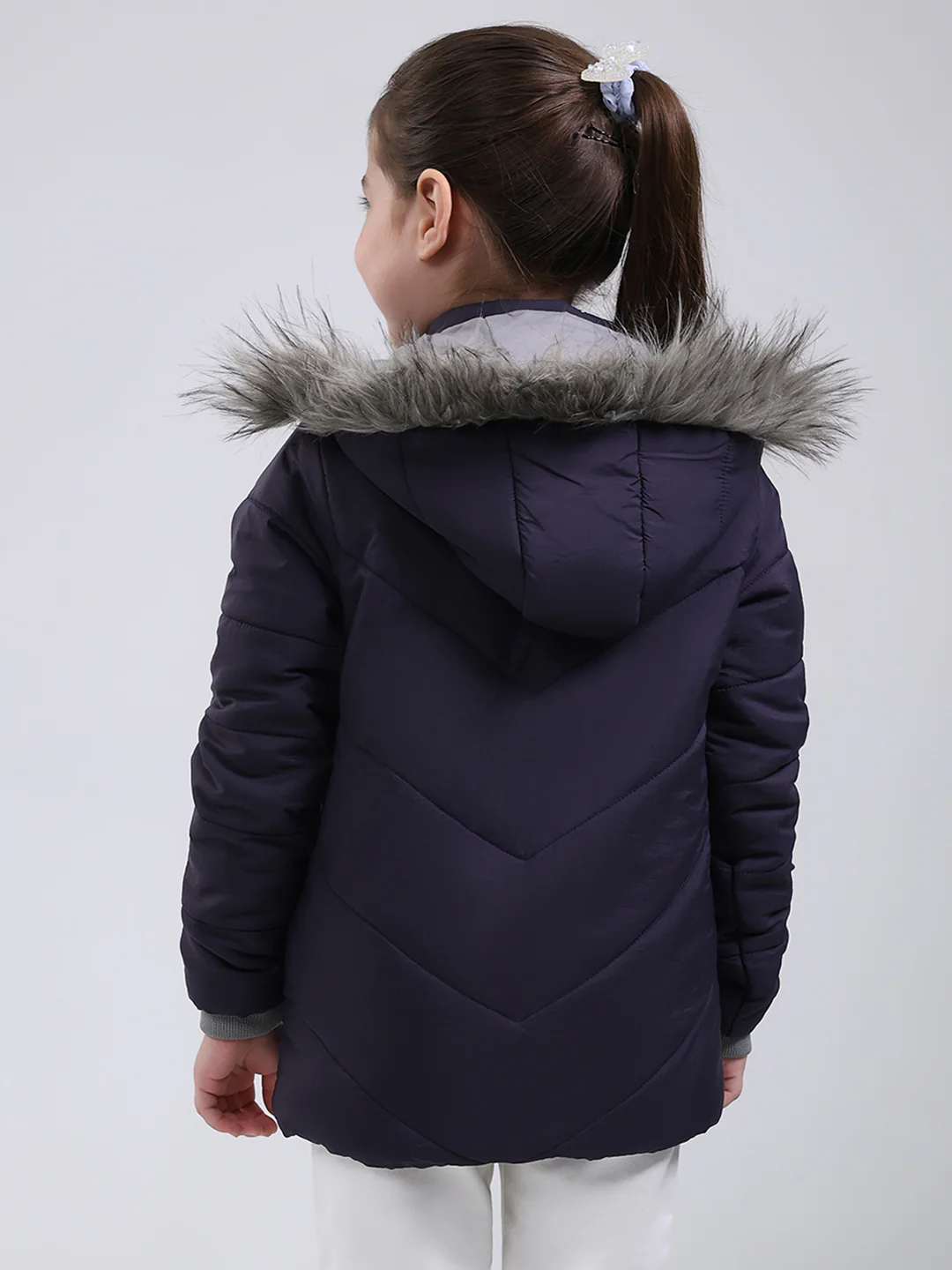 Girls Purple Solid Hooded Full Sleeve Jacket - Image 4