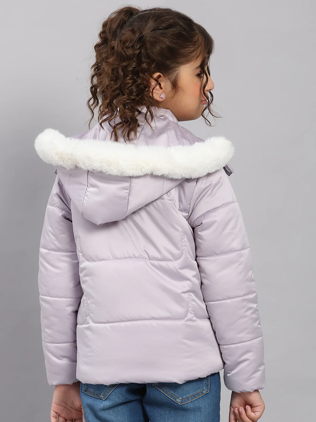 Girls Purple Solid Hooded Full Sleeve Jacket - Image 5
