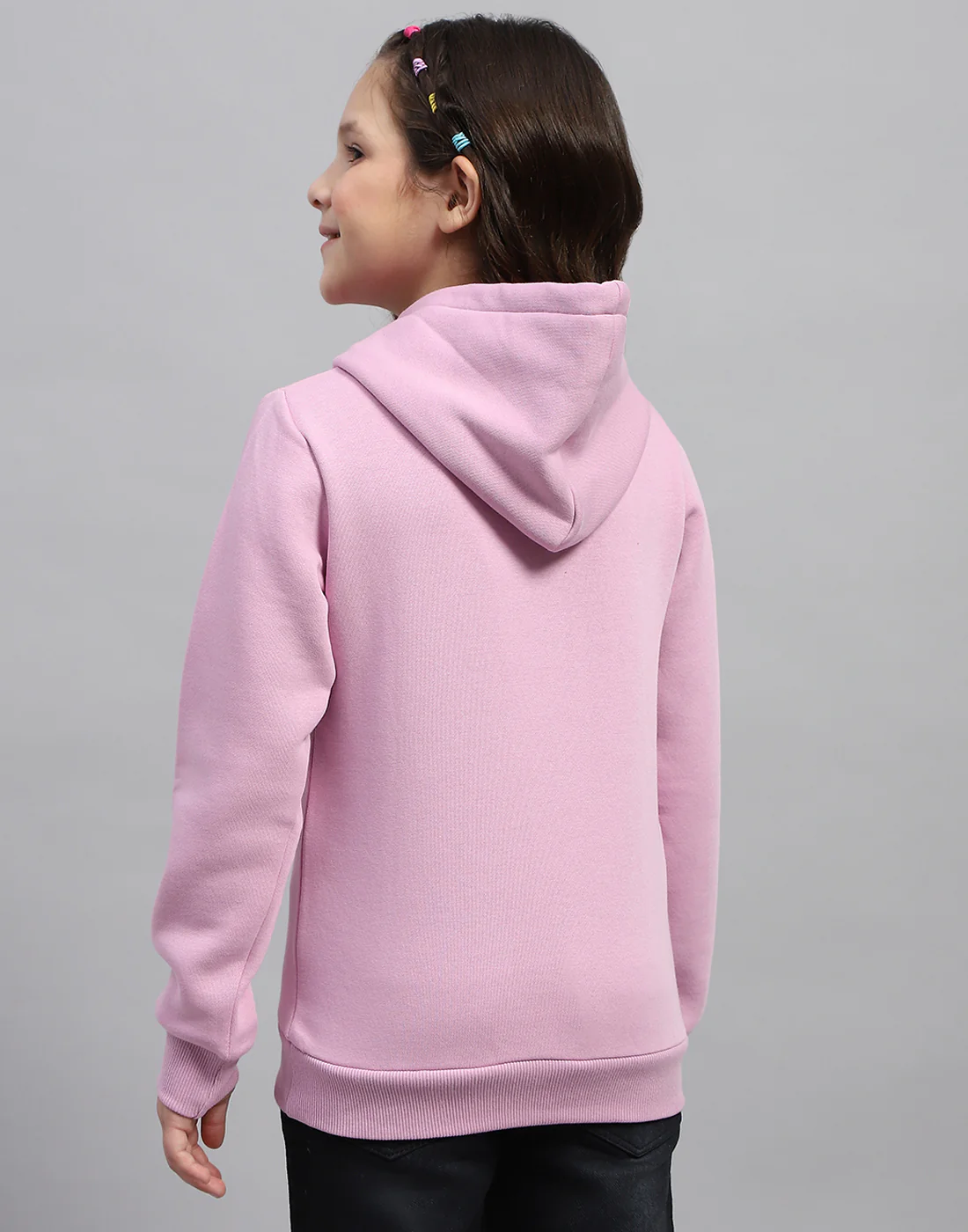 Girls Purple Solid Hooded Full Sleeve Sweatshirt - Image 5