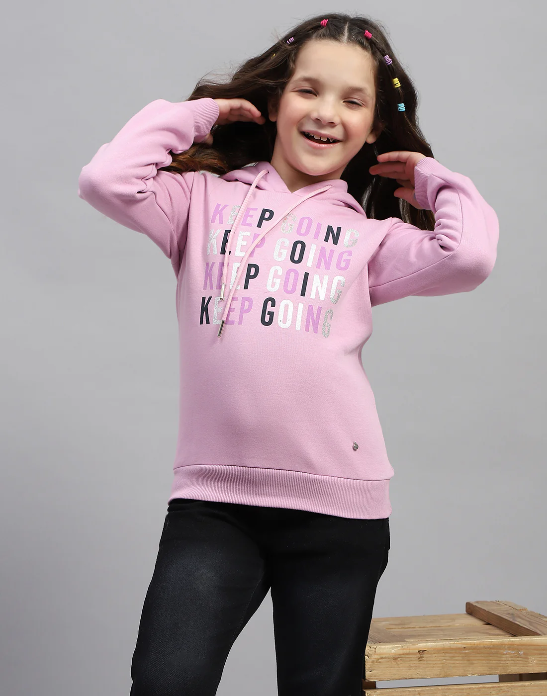 Girls Purple Solid Hooded Full Sleeve Sweatshirt - Image 6