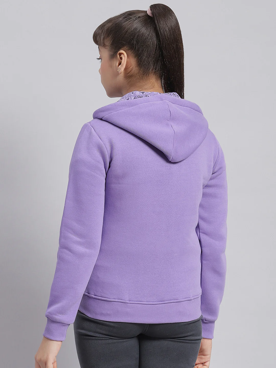 Girls Purple Solid Hooded Full Sleeve Sweatshirt - Image 5