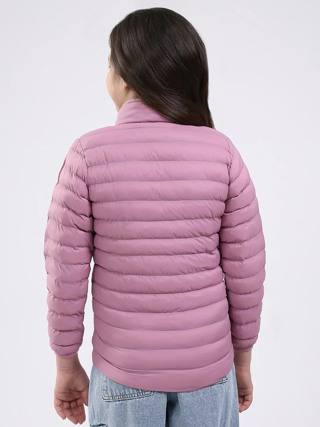 Girls Purple Solid Mock Neck Full Sleeve Jacket - Image 5
