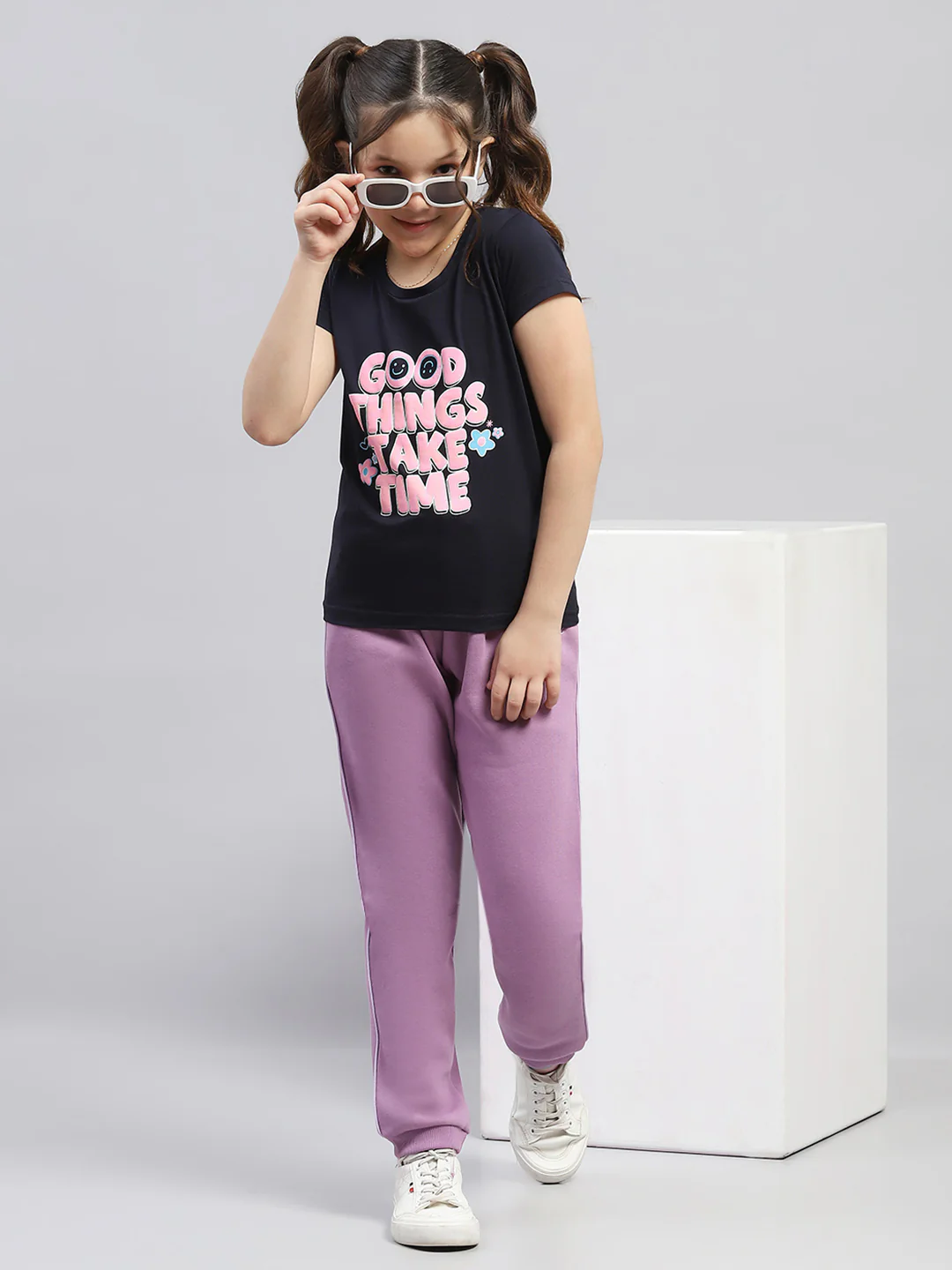 Girls Purple Solid Regular Fit Lower - Image 2