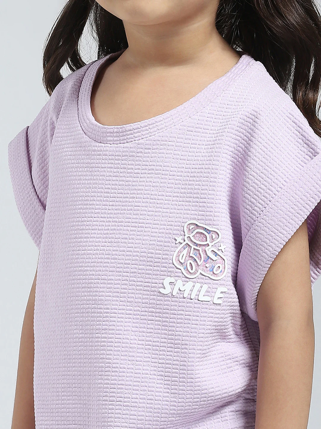 Girls Purple Solid Round Neck Half Sleeve Top - Image 6
