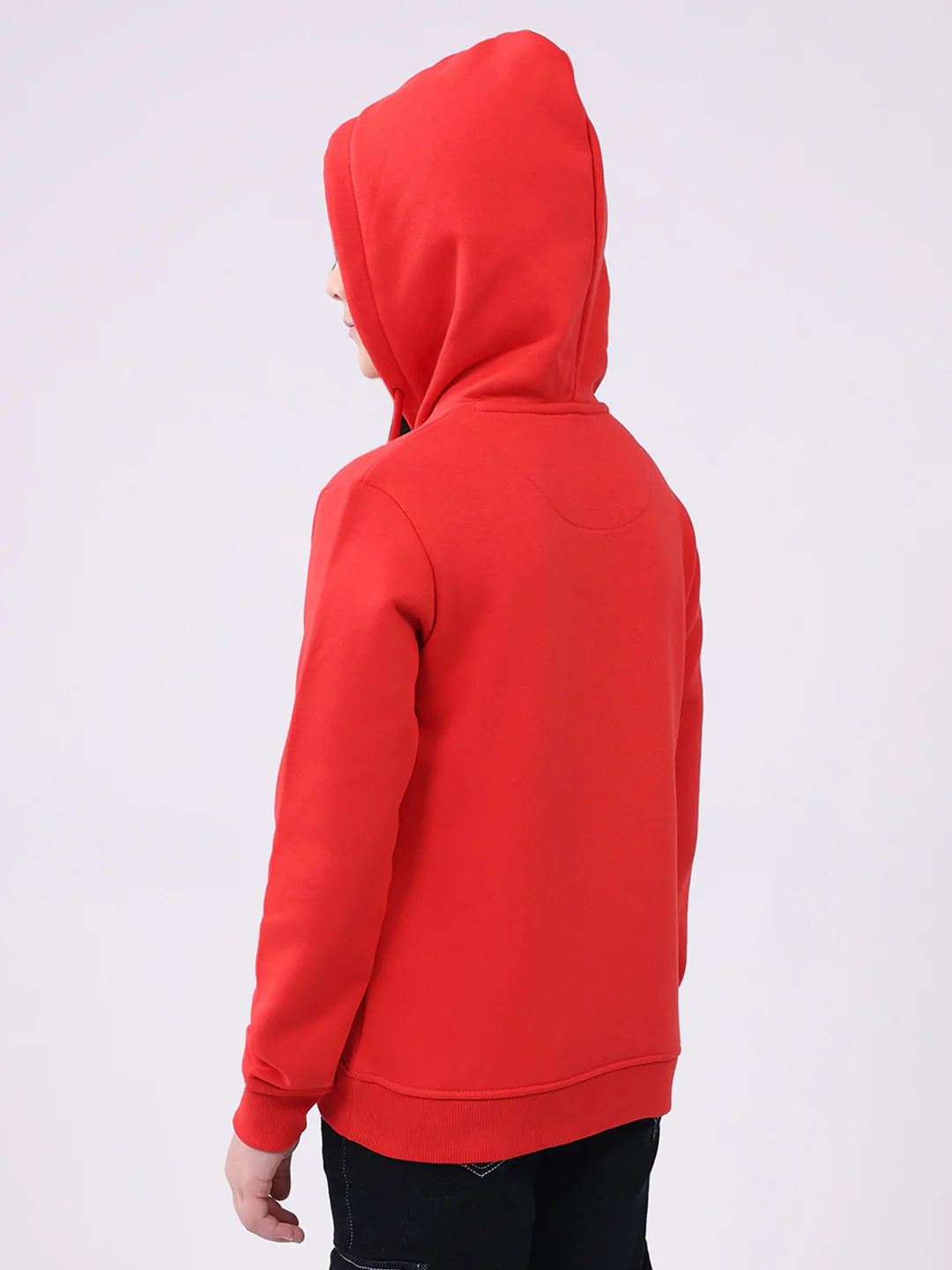 Girls Red Printed Hooded Full Sleeve Sweatshirt - Image 5