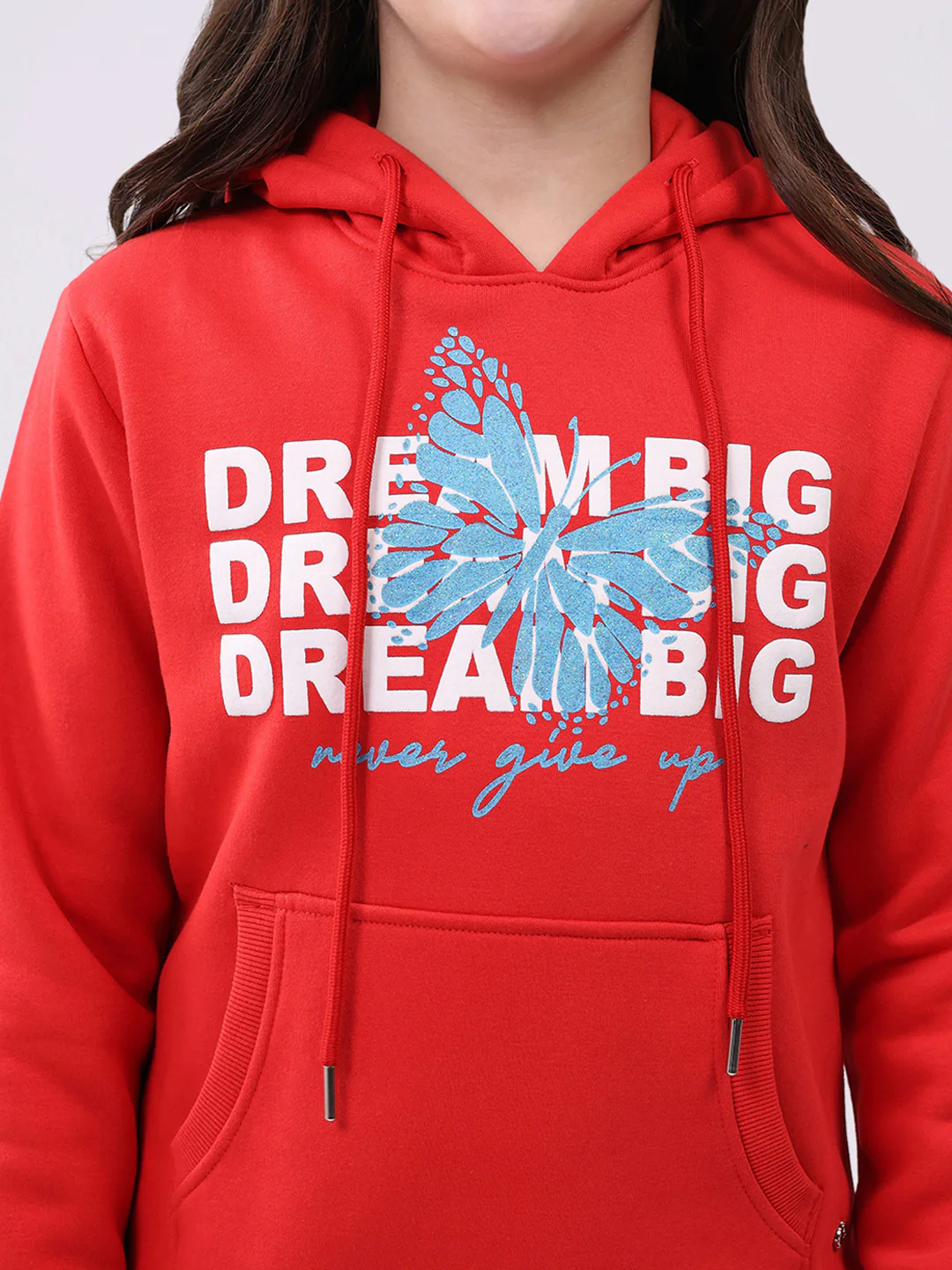 Girls Red Printed Hooded Full Sleeve Sweatshirt - Image 6
