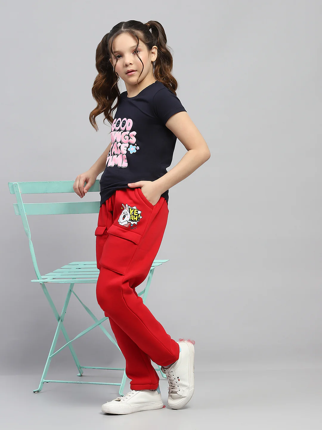 Girls Red Printed Regular Fit Lower - Image 2