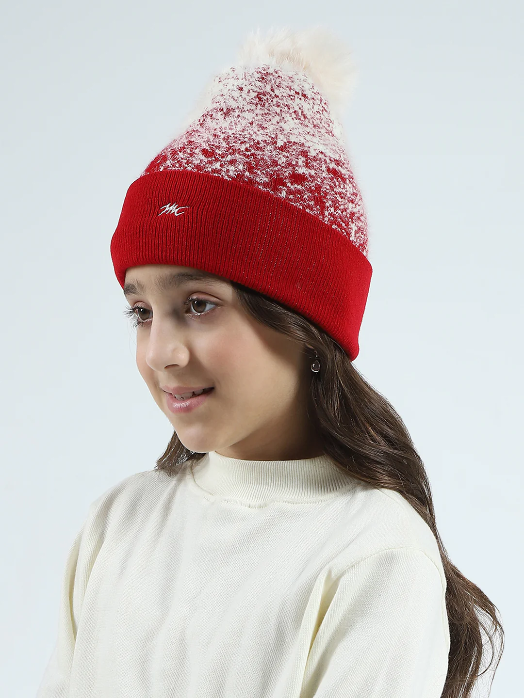 Girls Red Self Design Cap - Image 2