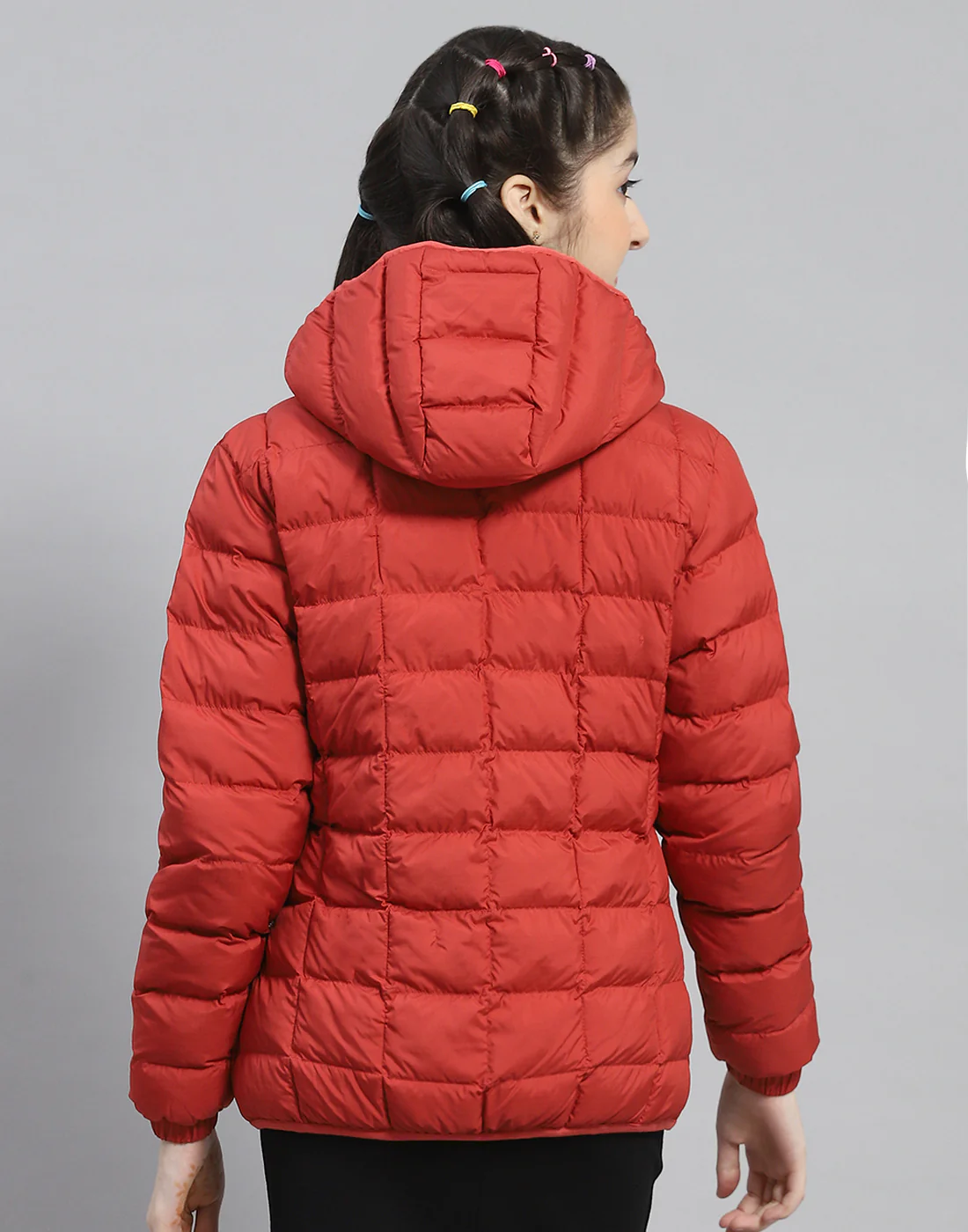 Girls Red Solid Hooded Full Sleeve Girls Jacket - Image 5