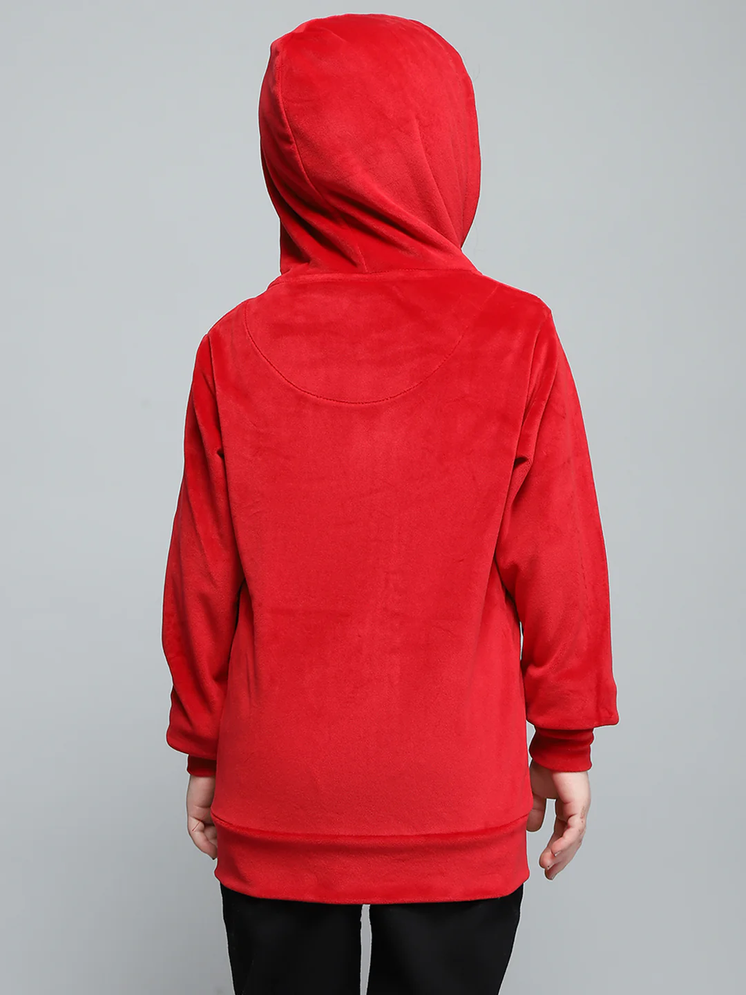 Girls Red Solid Hooded Full Sleeve Sweatshirt - Image 5
