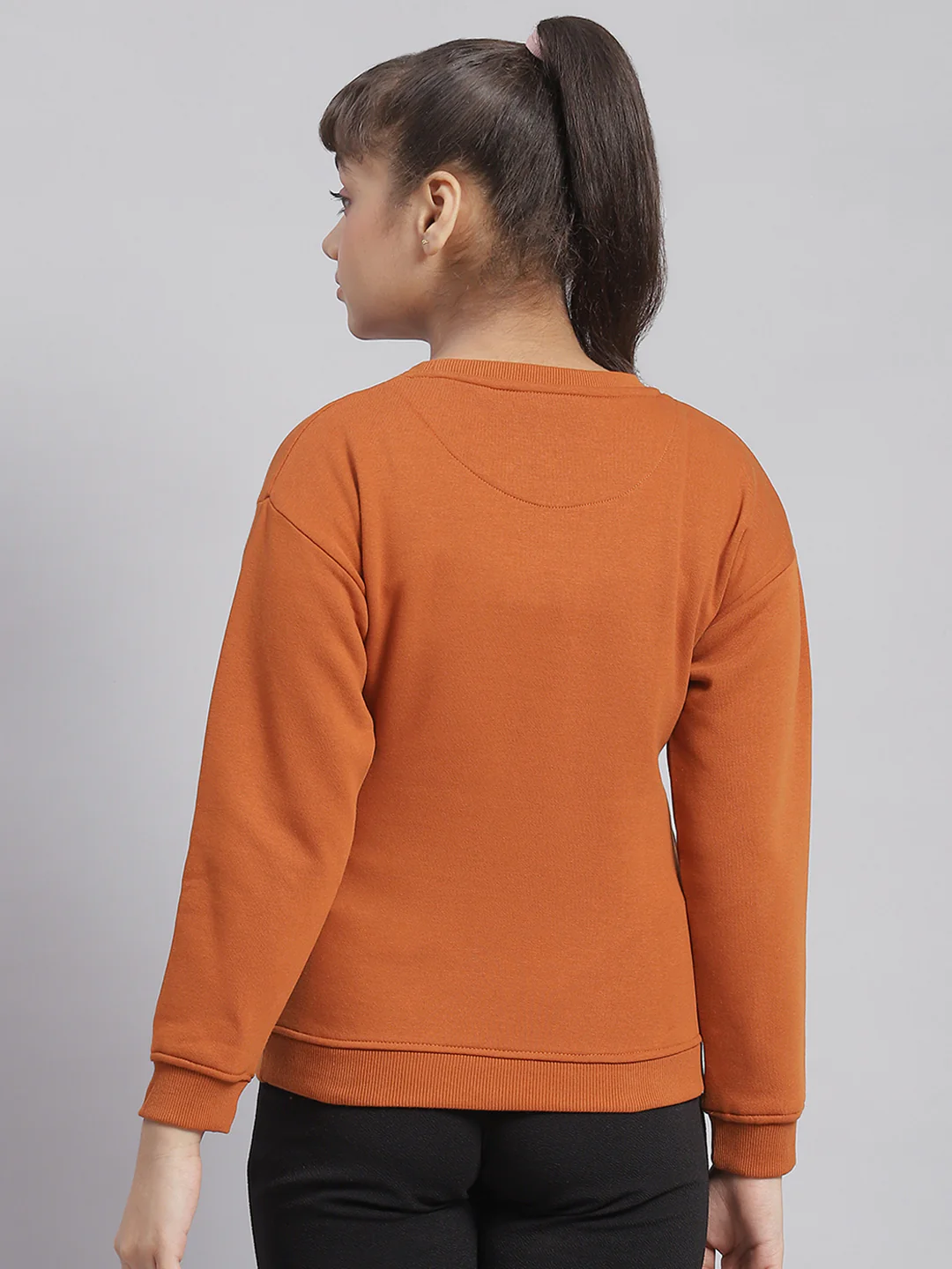 Girls Rust Printed Round Neck Full Sleeve Sweatshirt - Image 3