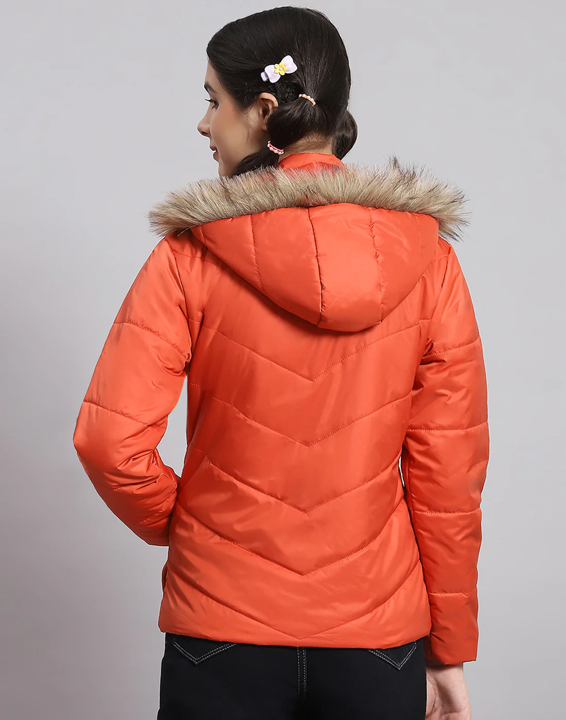 Girls Rust Solid Hooded Full Sleeve Girls Jacket - Image 5