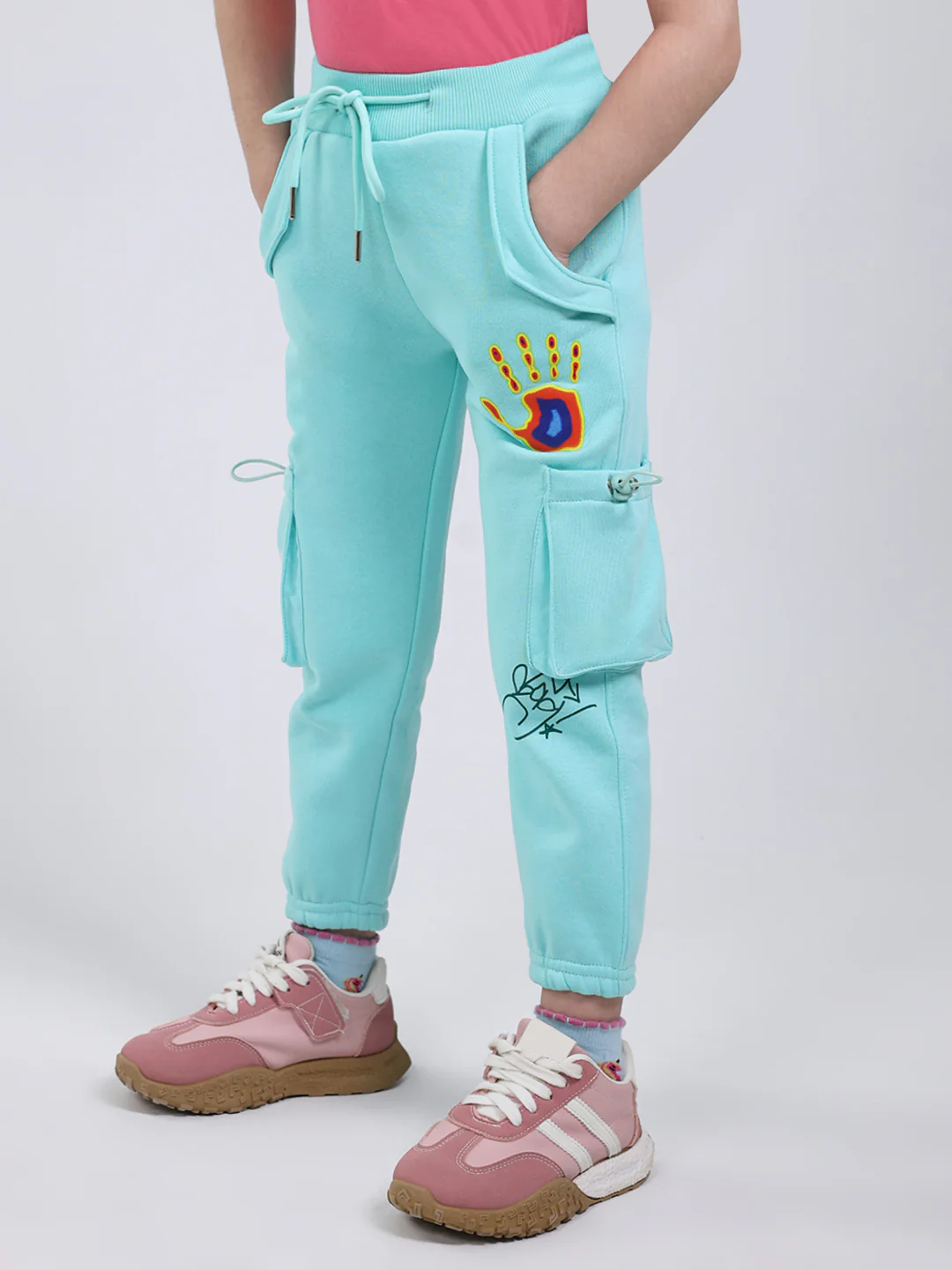 Girls Sea Green Printed Regular Fit Lower - Image 3