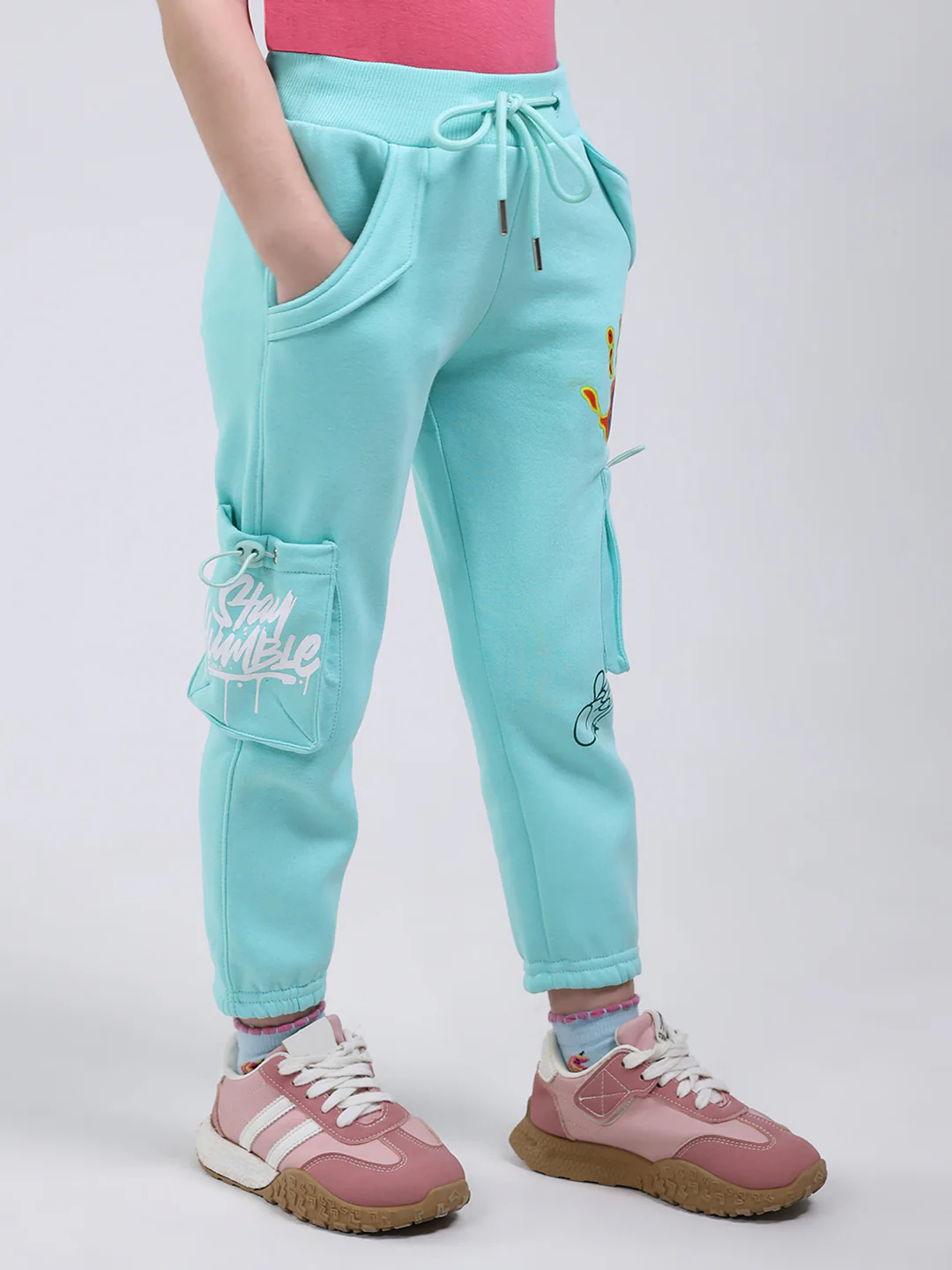 Girls Sea Green Printed Regular Fit Lower - Image 4