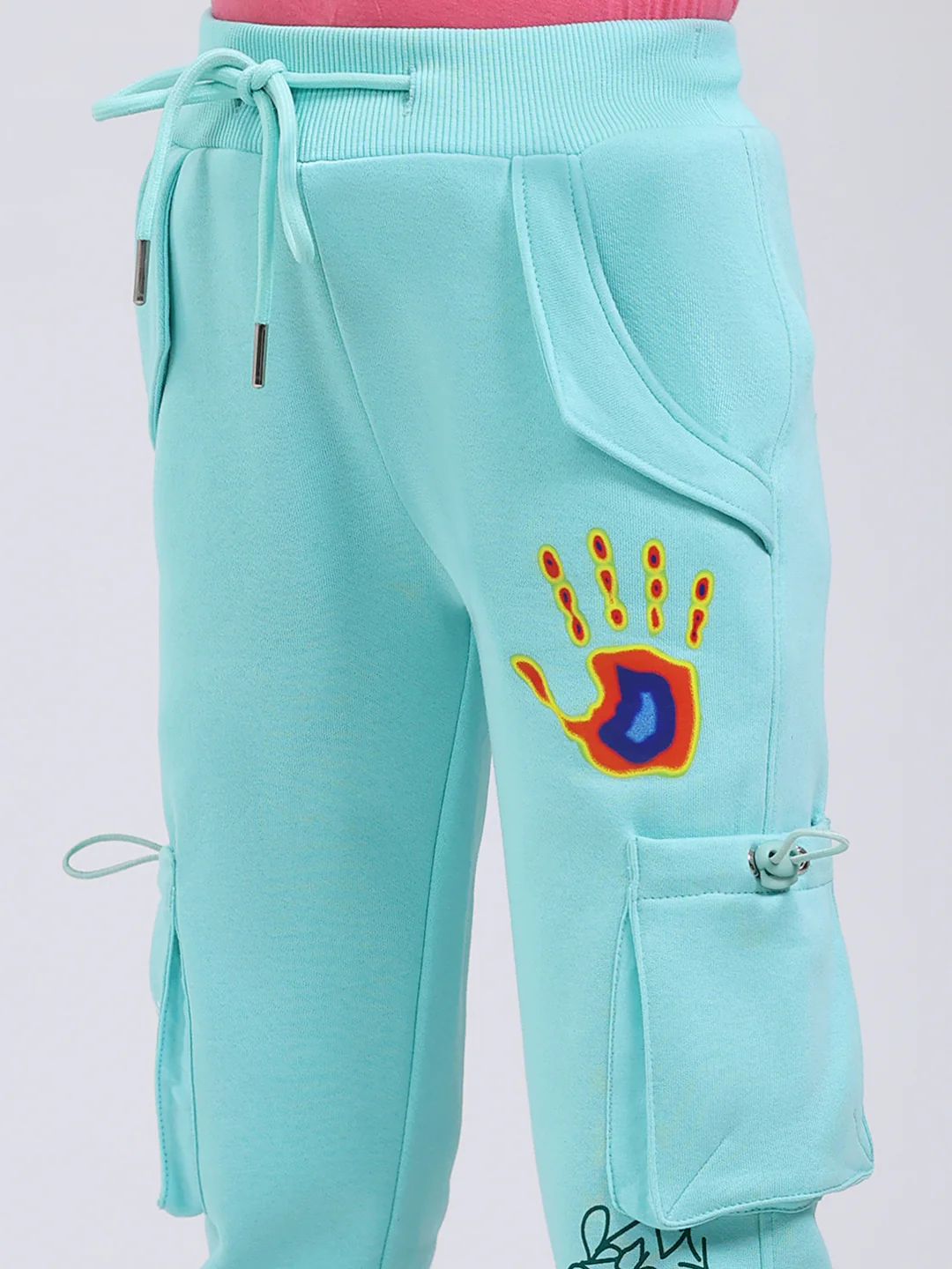 Girls Sea Green Printed Regular Fit Lower - Image 6