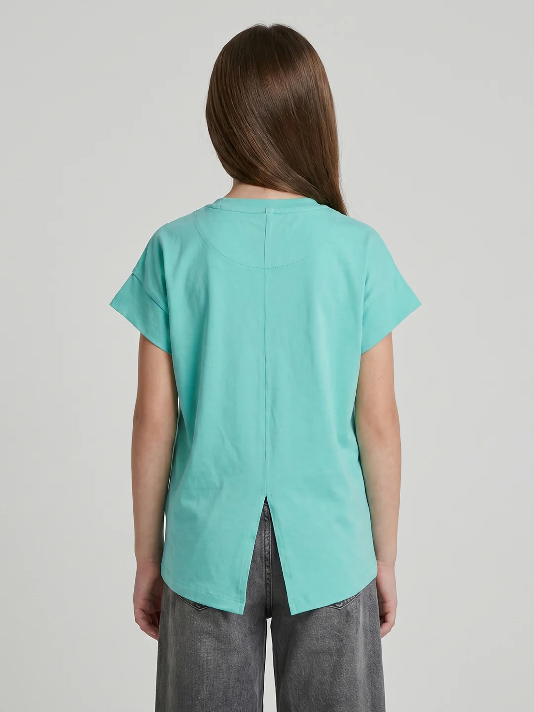 Girls Sea Green Printed Round Neck Half Sleeve Top - Image 4