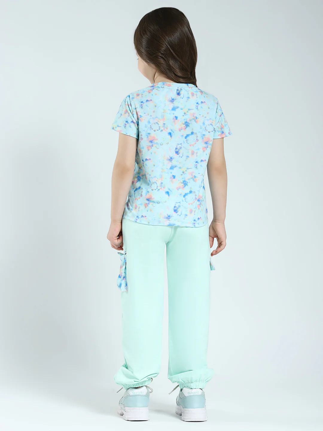 Girls Sea Green Printed Round Neck Half Sleeve Lower Set - Image 5