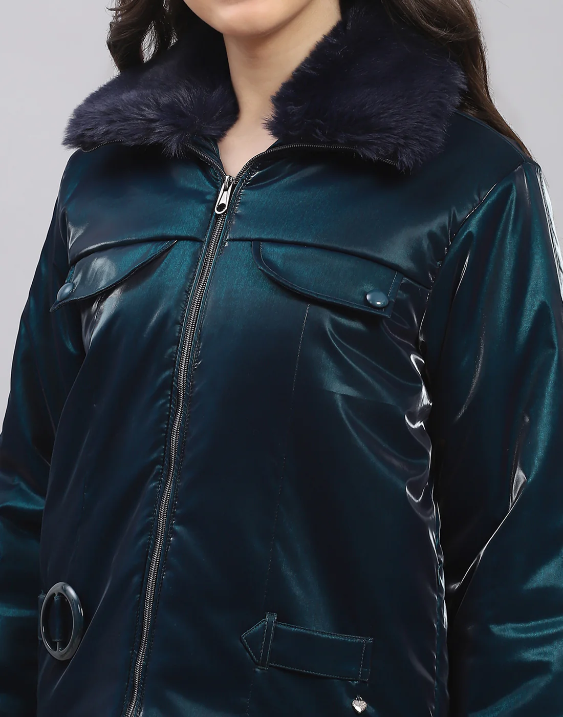 Girls Teal Blue Solid Collar Full Sleeve Girls Jacket - Image 6