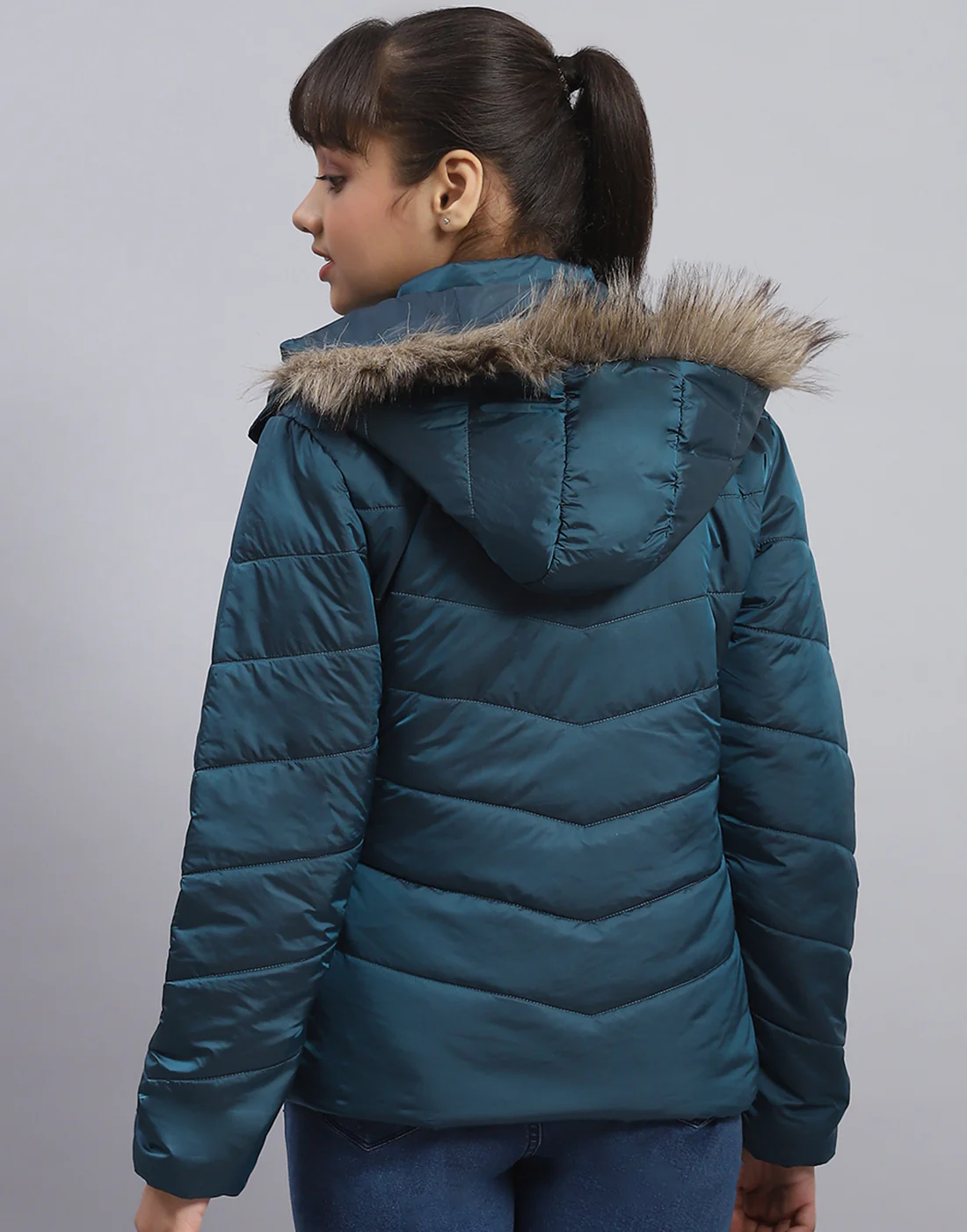 Girls Teal Blue Solid Hooded Full Sleeve Girls Jacket - Image 5
