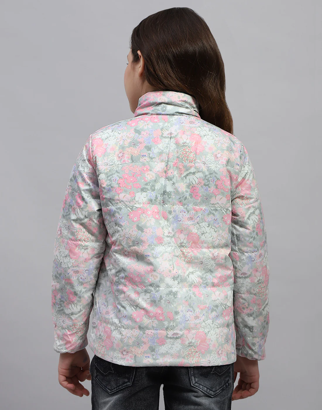 Girls Teal Blue Solid Mock Neck Full Sleeve Jacket - Image 8