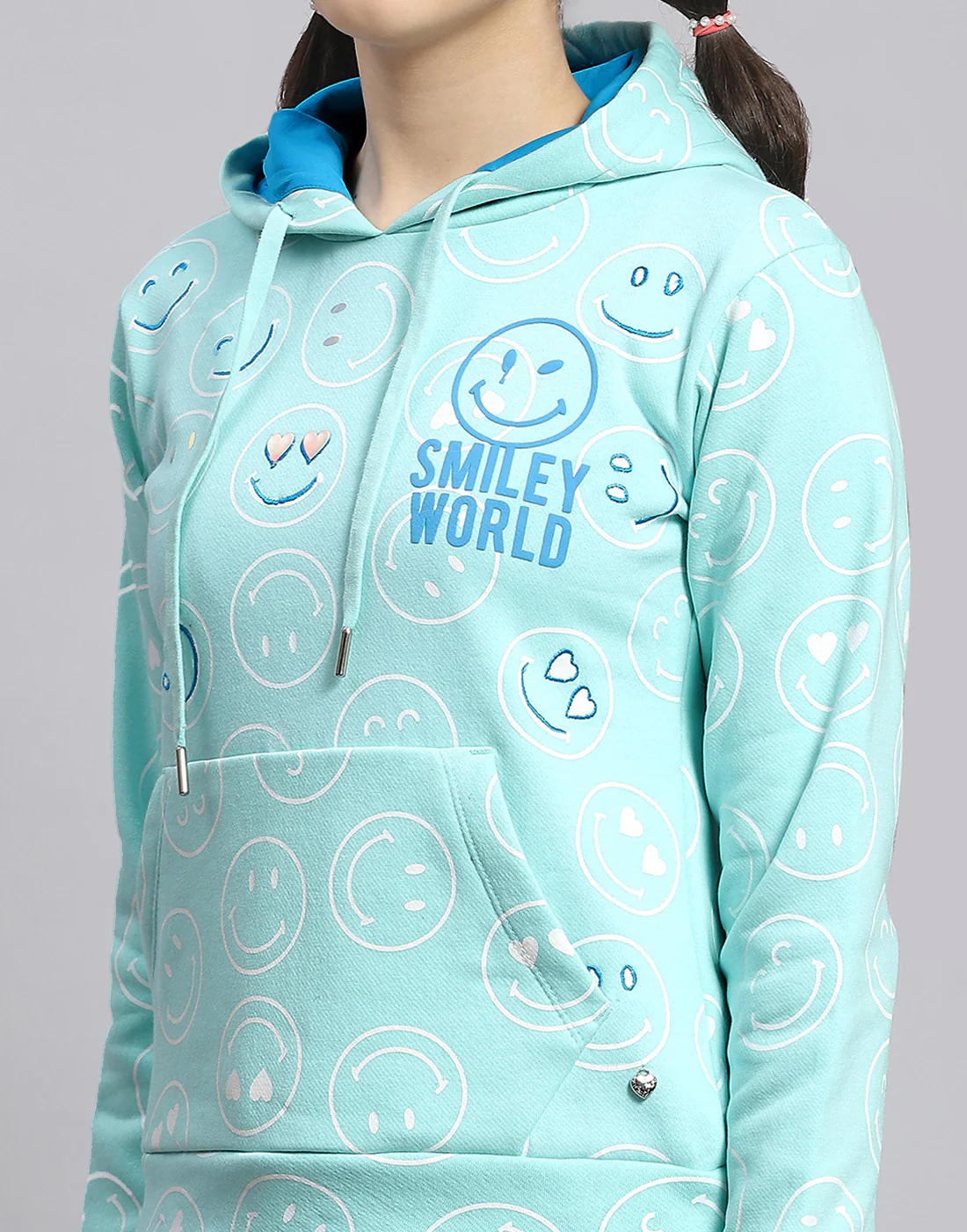 Girls Turquoise Blue Printed Hooded Full Sleeve Cords Set - Image 7