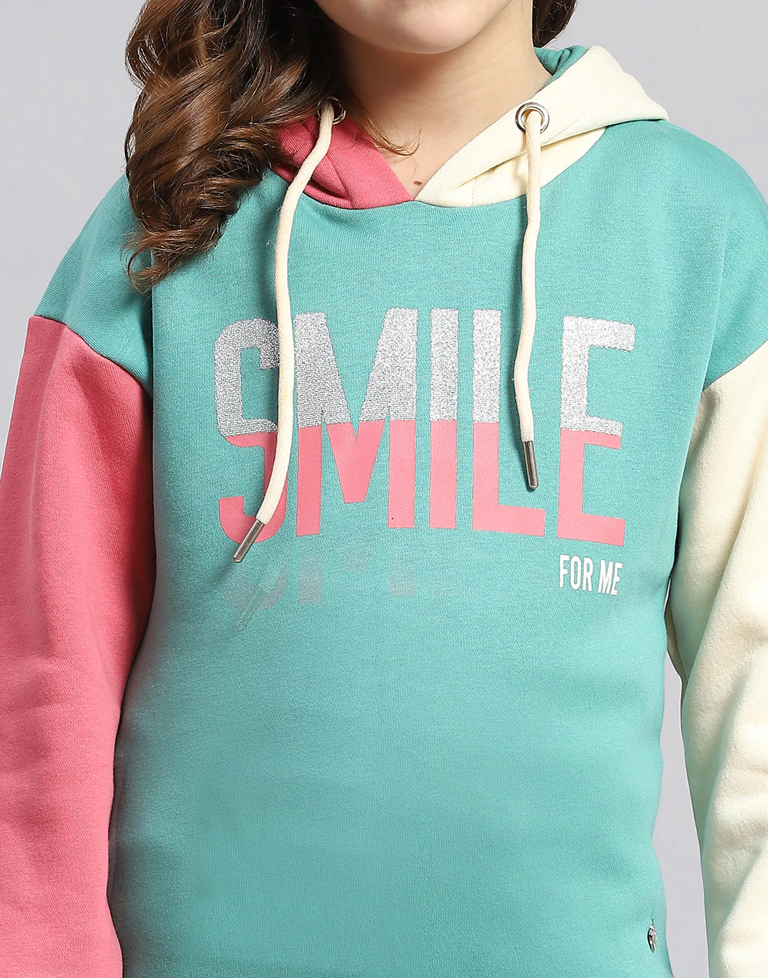 Girls Turquoise Blue Printed Hooded Full Sleeve Sweatshirt - Image 7