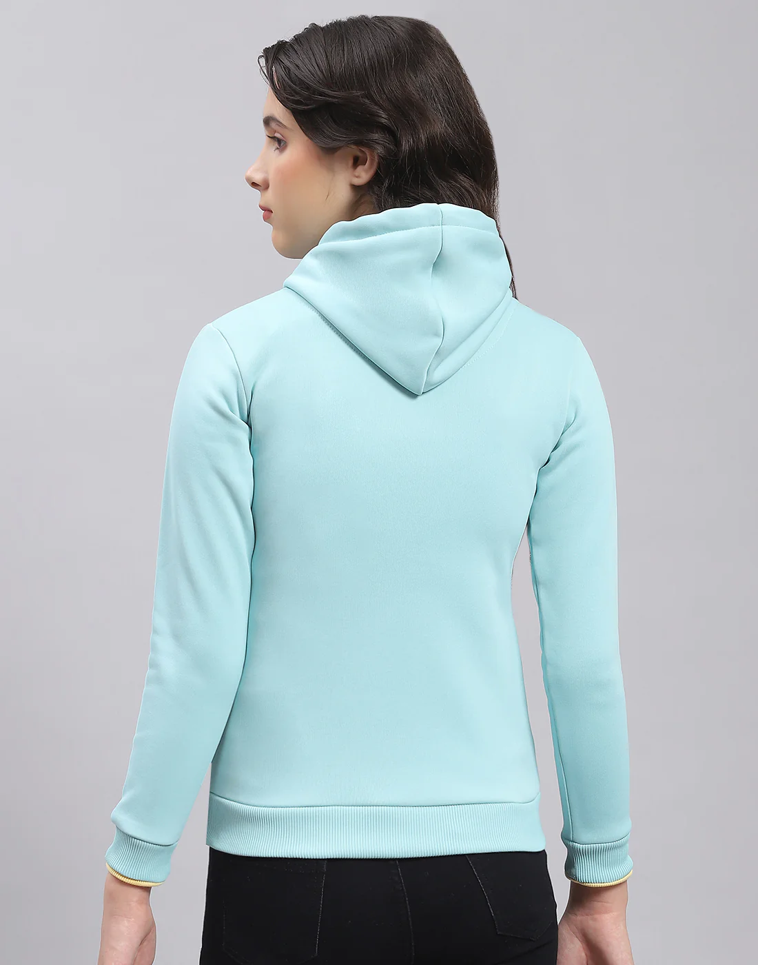 Girls Turquoise Blue Printed Hooded Full Sleeve Sweatshirt - Image 6