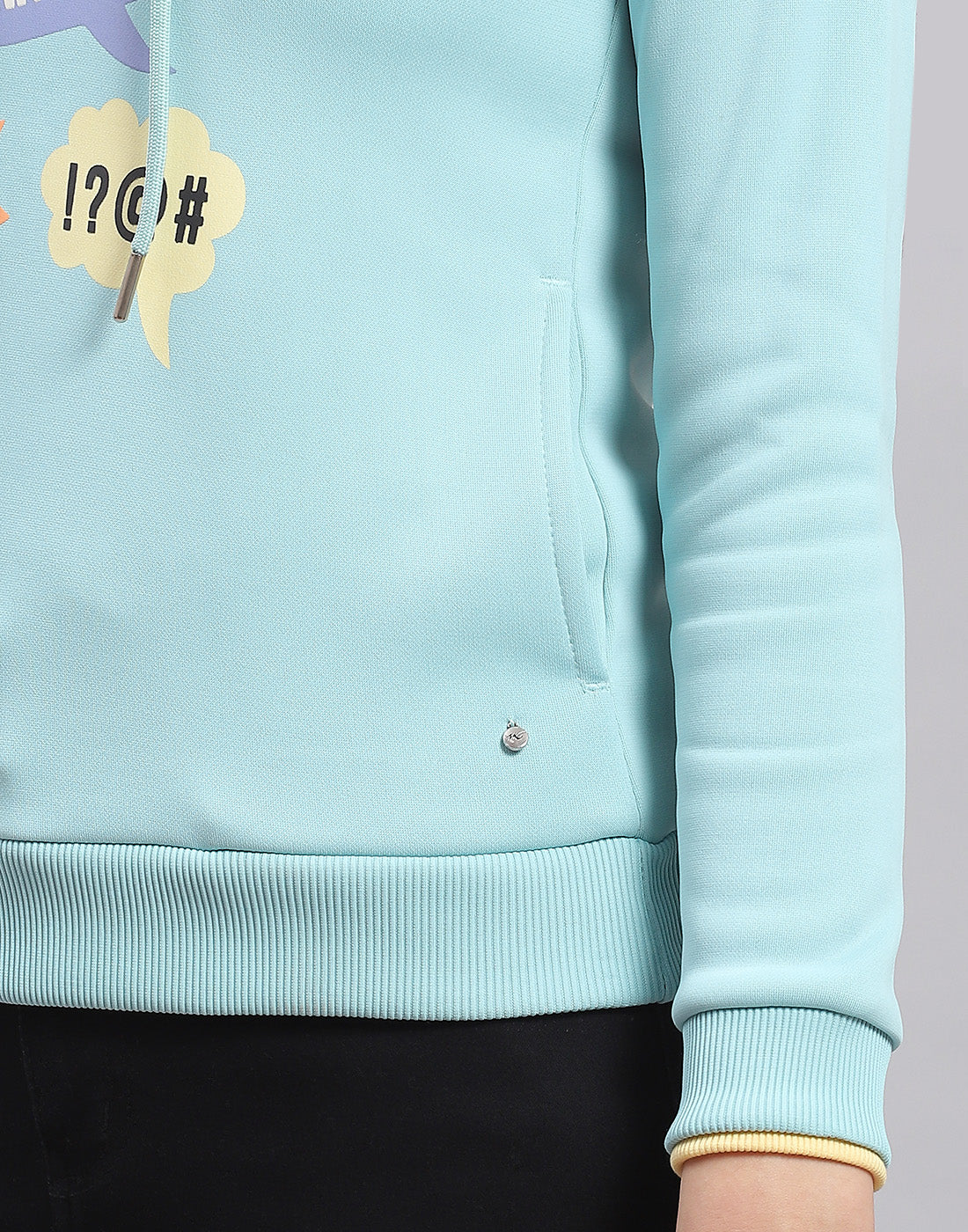 Girls Turquoise Blue Printed Hooded Full Sleeve Sweatshirt - Image 8