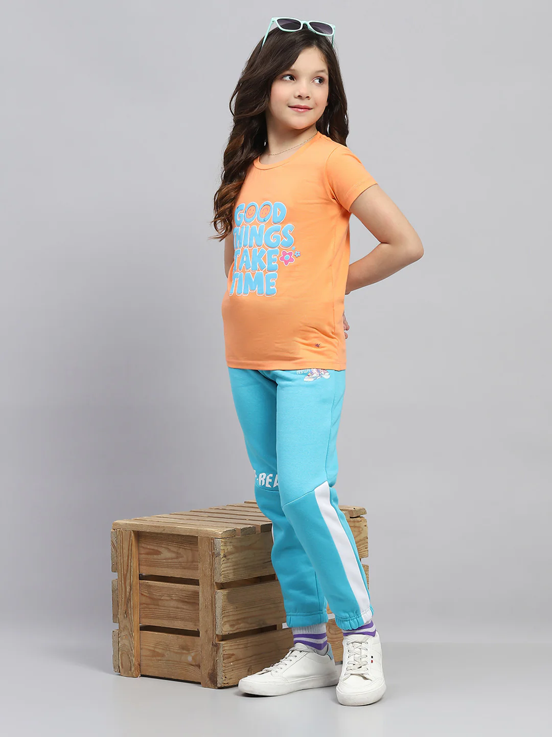 Girls Turquoise Blue Printed Regular Fit Lower - Image 2