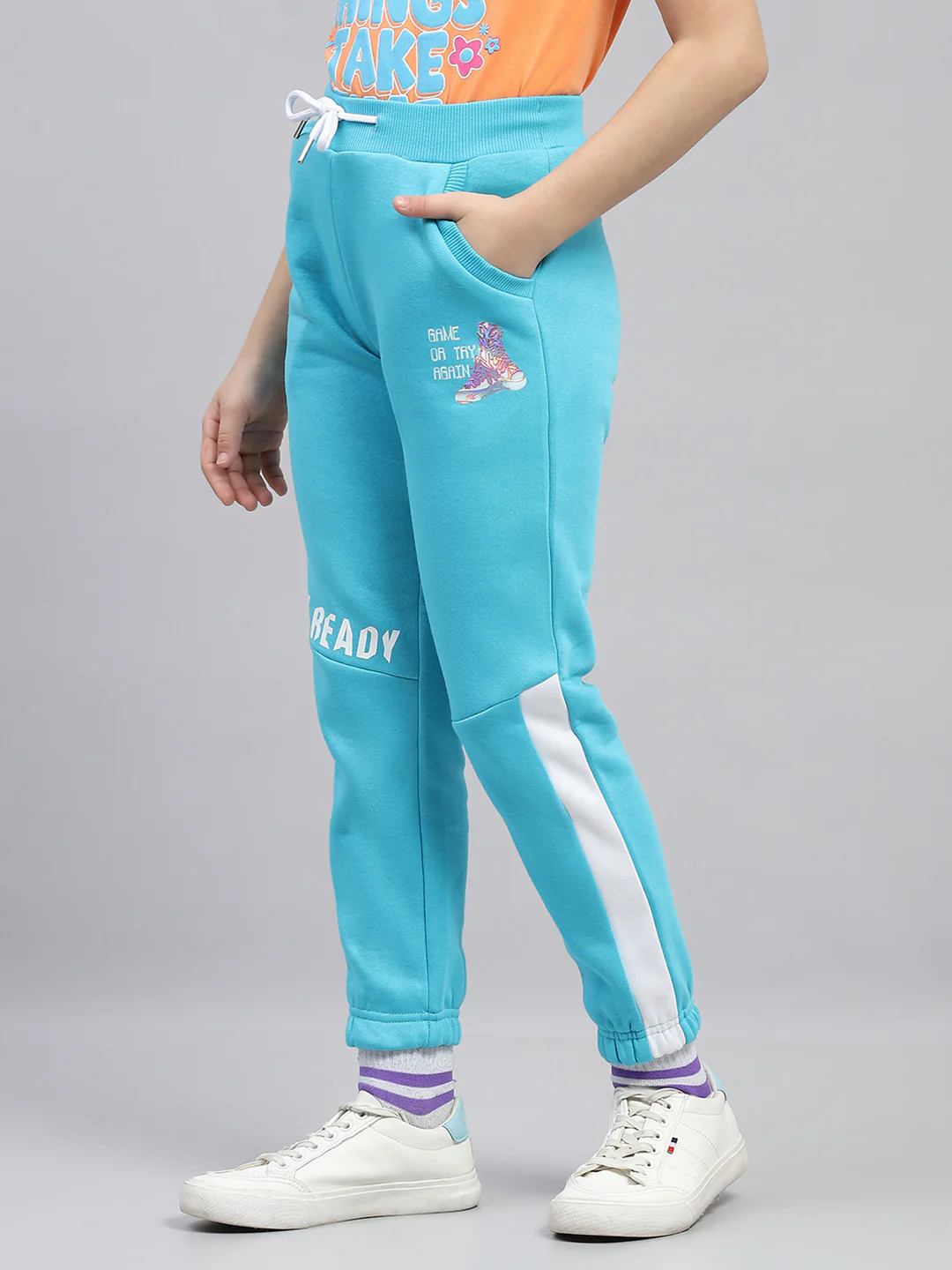 Girls Turquoise Blue Printed Regular Fit Lower - Image 3