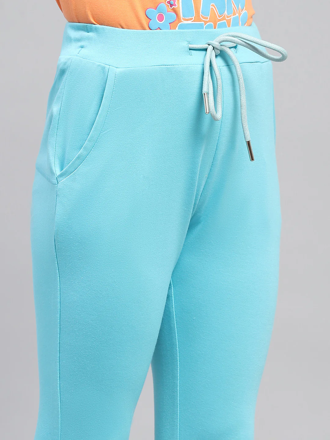 Girls Turquoise Blue Solid Regular Fit Capri - Image 6