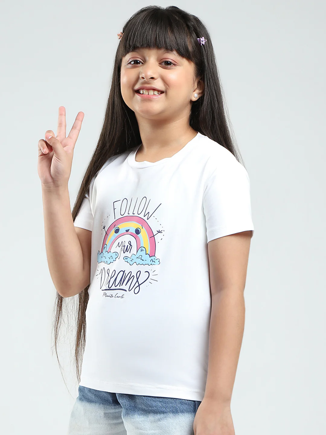 Girls White & Pink Printed Round Neck Half Sleeve Top 2Pc Set - Image 4