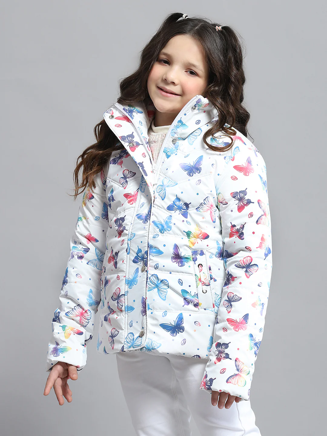 Girls White Printed Collar Full Sleeve Jacket - Image 3