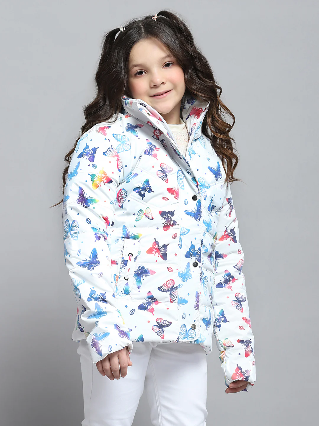 Girls White Printed Collar Full Sleeve Jacket - Image 4