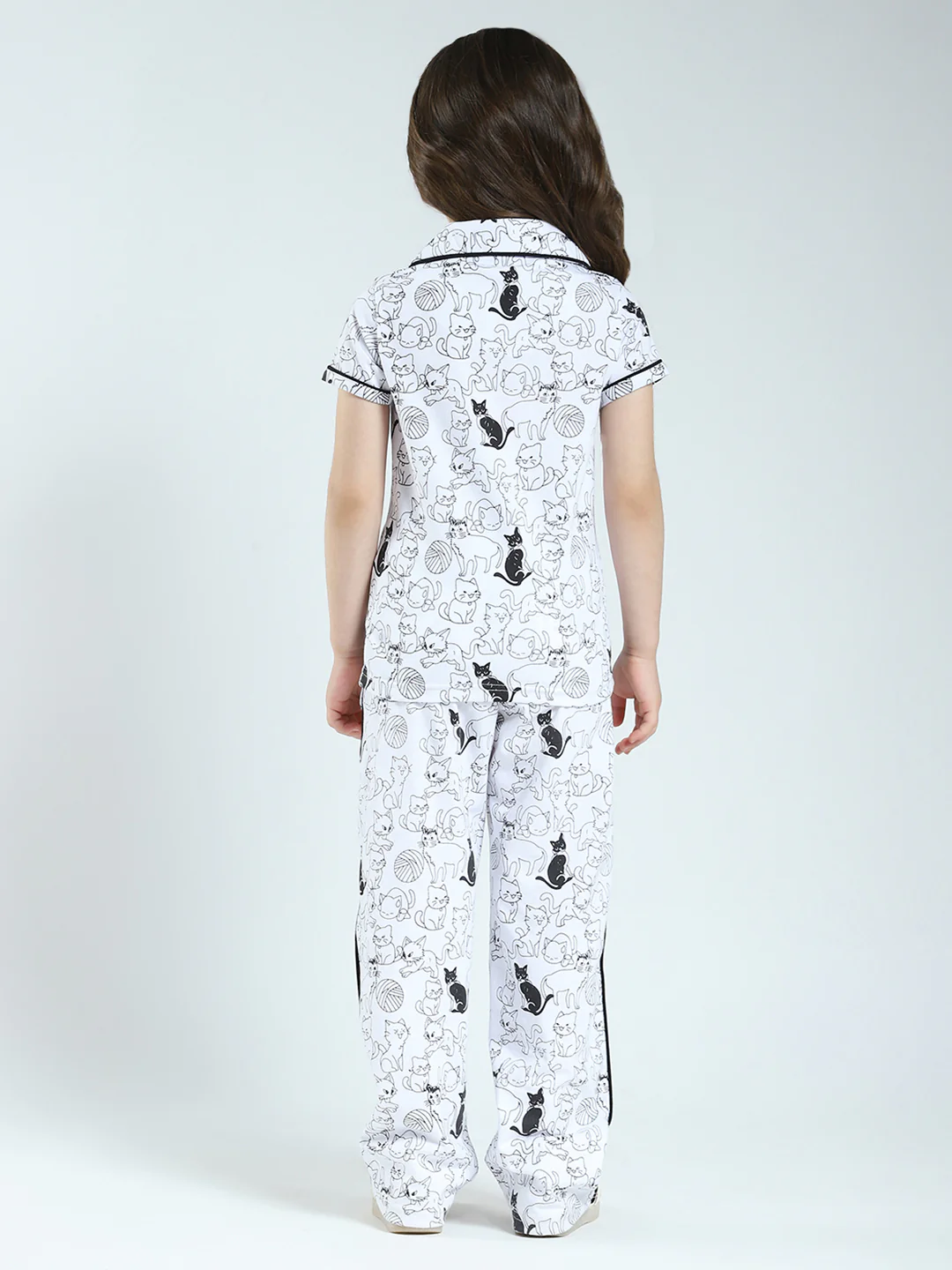Girls White Printed Collar Half Sleeve Lower Set - Image 5