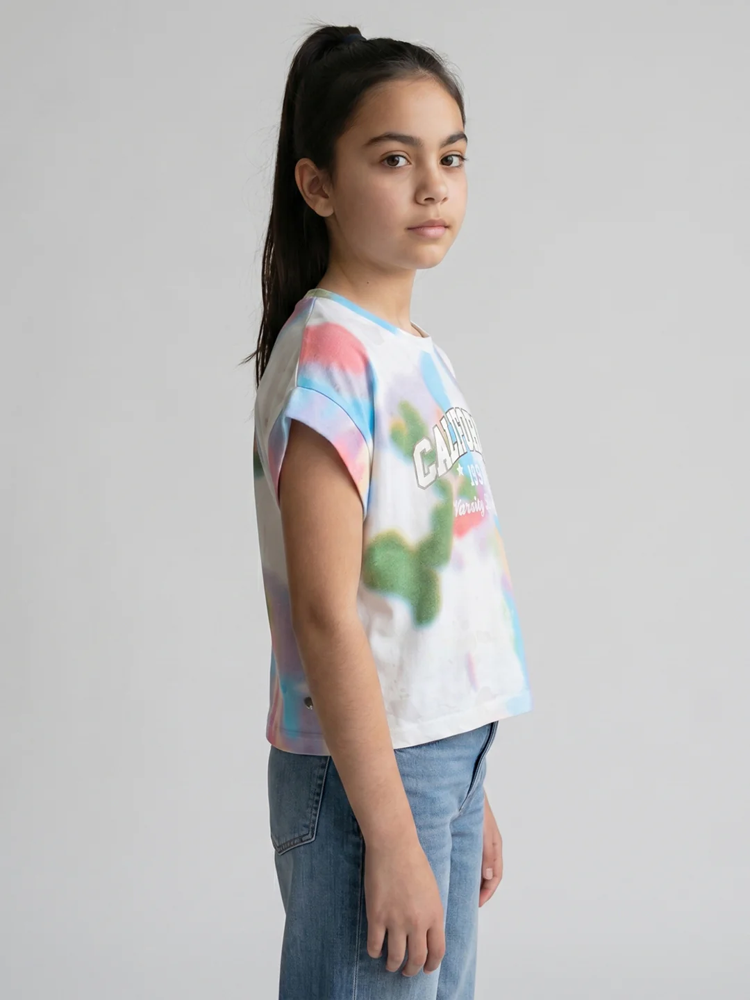 Girls White Printed Round Neck Half Sleeve Top - Image 2