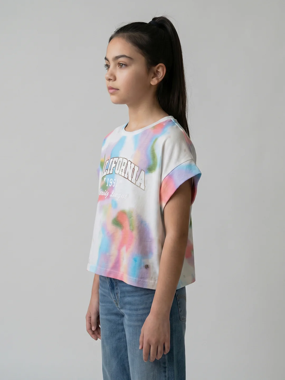 Girls White Printed Round Neck Half Sleeve Top - Image 3