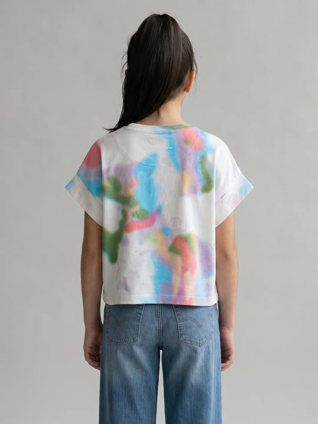 Girls White Printed Round Neck Half Sleeve Top - Image 4