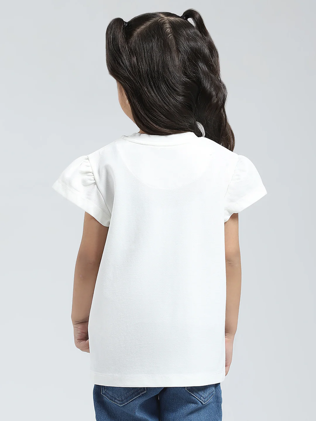 Girls White Printed Round Neck Half Sleeve Top - Image 5