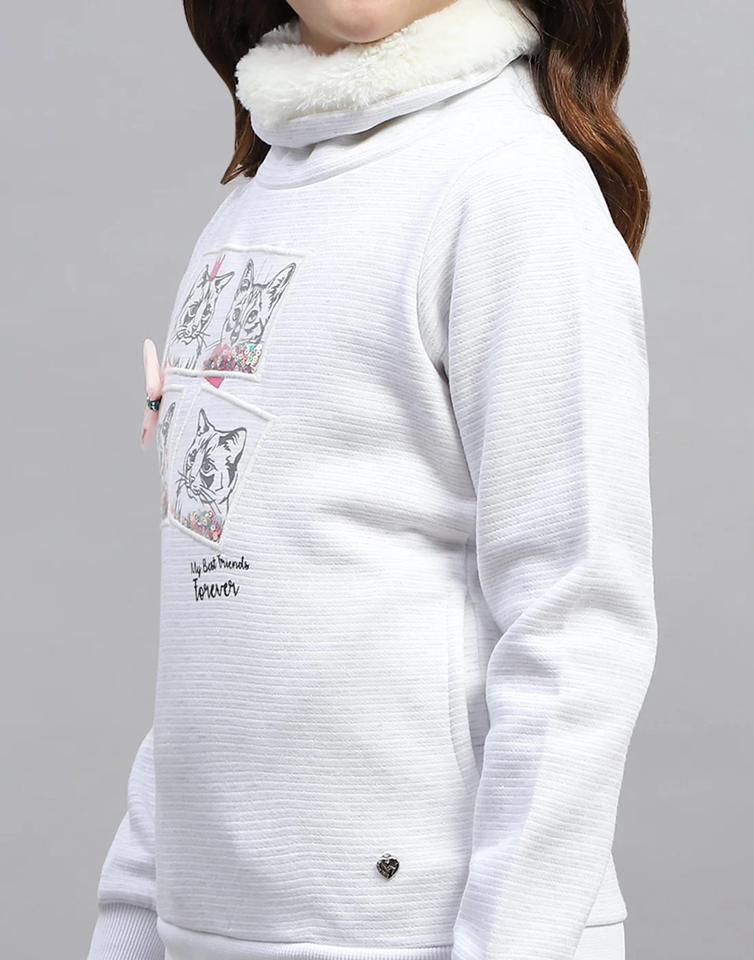 Girls White Solid High Neck Full Sleeve Sweatshirt - Image 7