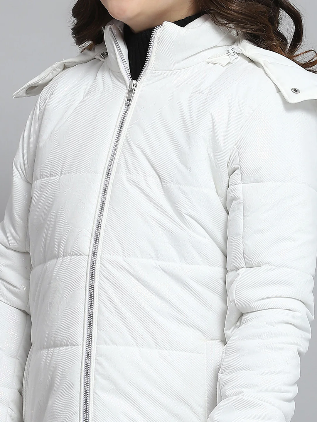 Girls White Solid Hooded Full Sleeve Jacket - Image 8